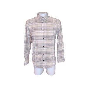 Men's mutual weave Button-Up Shirt Size L Beige & Gray Plaid